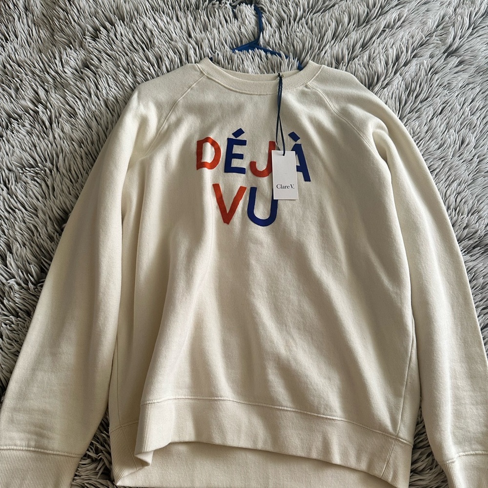 Clare V Cream Crew Neck Sweater with Colorful Déjà Vu Design